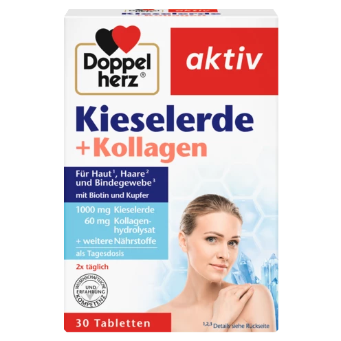 Abbildung der Produktverpackung Doppelherz aktiv Kieselerde + Kollagen Frontansicht